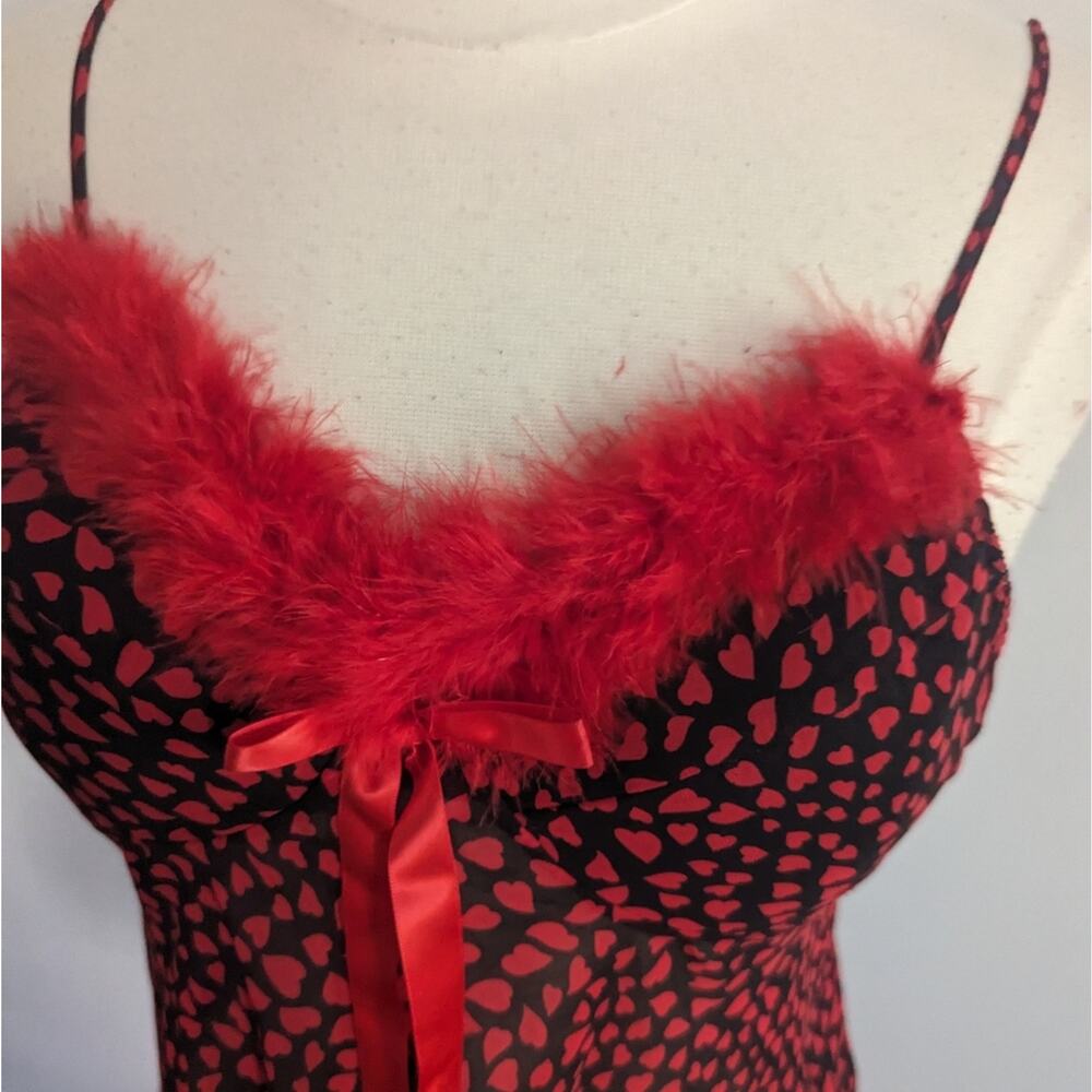 Vintage Women's Inner Most Feather Red Boa and Hearts Slip Pajama Medium 90s - Picture 5 of 7